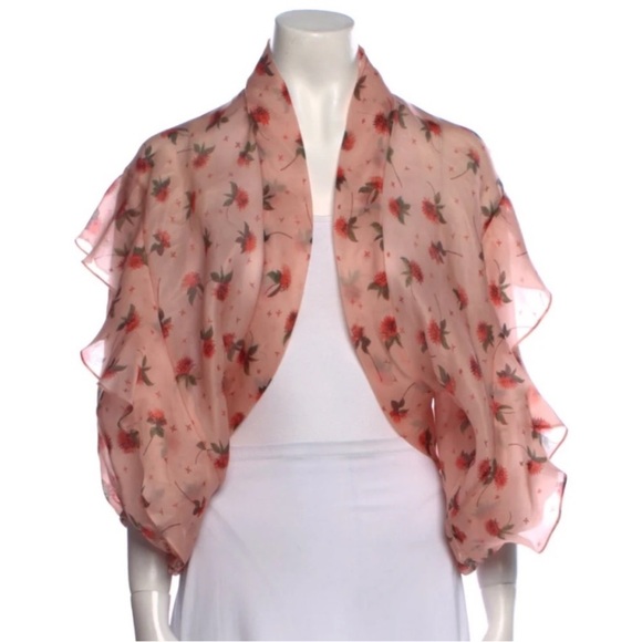 Silvia Tcherassi Tops - Silvia Tcherassi Pink Silk Floral Rose Print Shawl Kimono Shrug Bed Jacket L